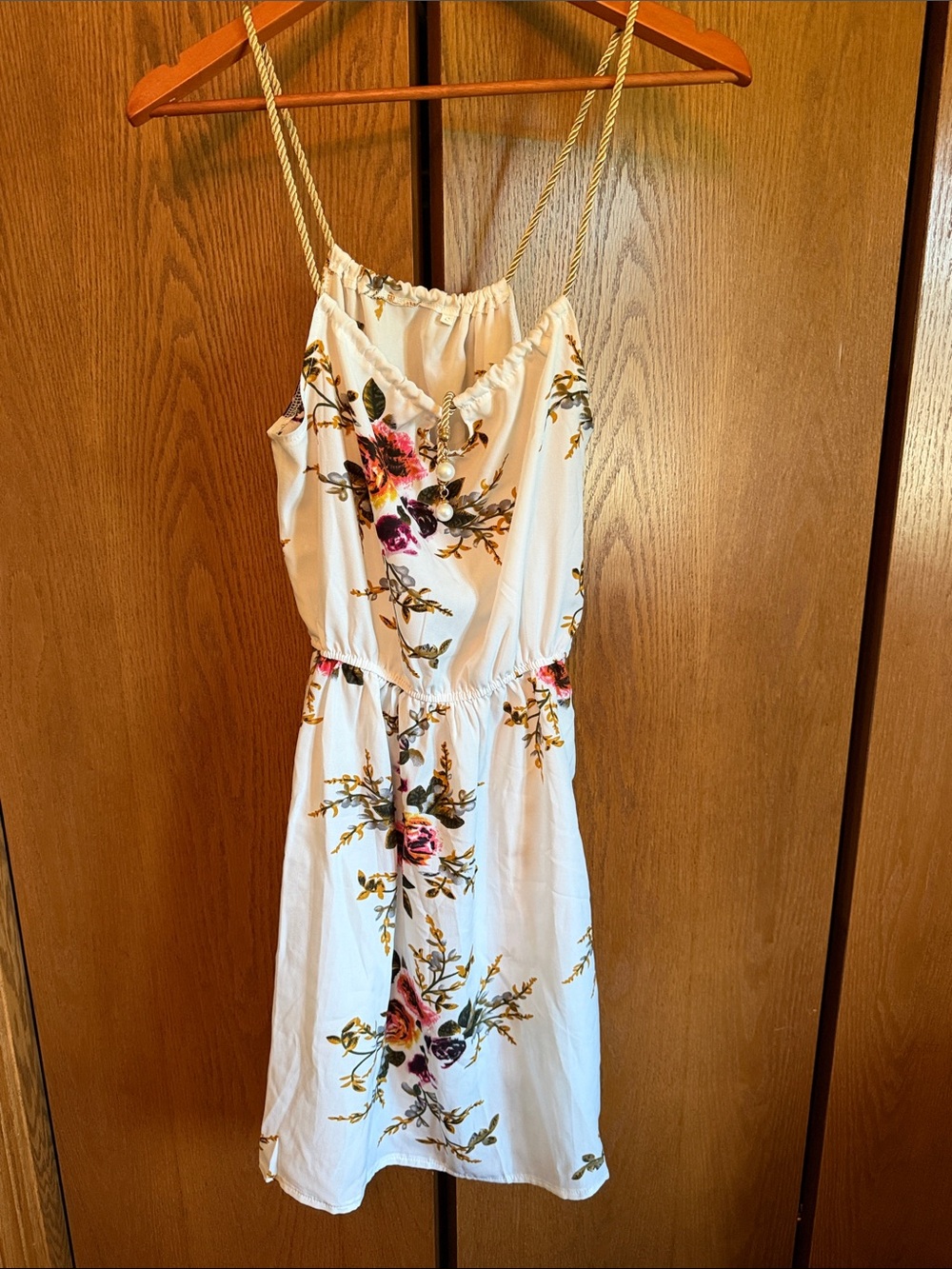 White Floral Spaghetti-Strap Sundress